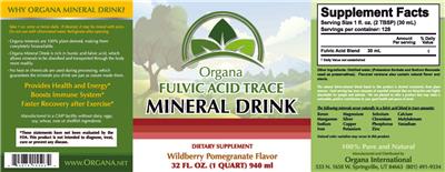 Photo of the Organa Fulvic Acid Trace Mineral Drink Wildberry Pomegranate Flavor label