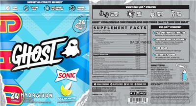 Photo of the GHOST Hydration Sonic Ocean Water label