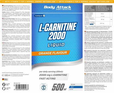 Photo of the Body Attack Sports Nutrition L-Carnitine 2000 Liquid Orange Flavour label