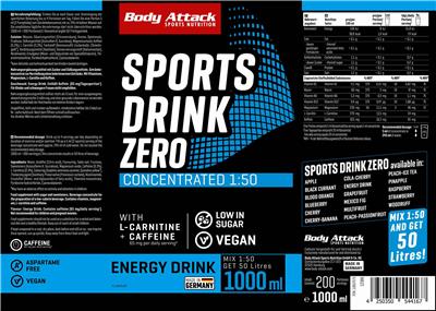 Photo of the Body Attack Sports Nutrition Sports Drink Zero Energy Drink Flavour label