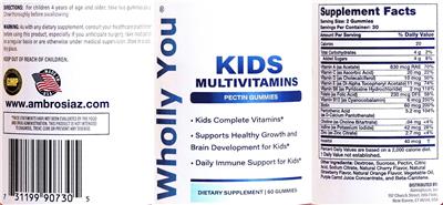 Photo of the Wholly You Kids Multivitamins label