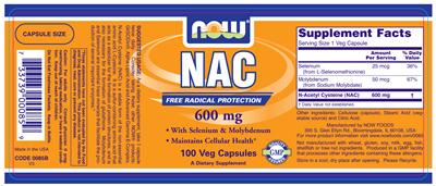 Photo of the NOW NAC 600 mg label