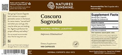 Photo of the Nature's Sunshine Cascara Sagrada label