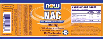 Photo of the NOW NAC 600 mg label
