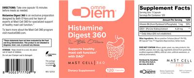 Photo of the OmneDiem Histamine Digest 360 label