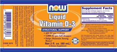 Photo of the NOW Liquid Vitamin D-3 label