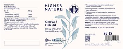Photo of the Higher Nature Omega 3 Fish Oil label