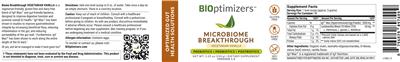 Photo of the BiOptimizers Microbiome Breakthrough Vegetarian Vanilla label