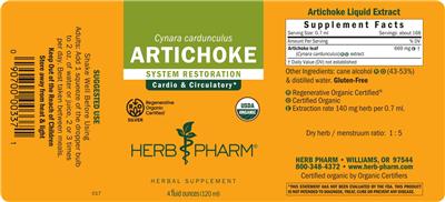 Photo of the Herb Pharm Artichoke label