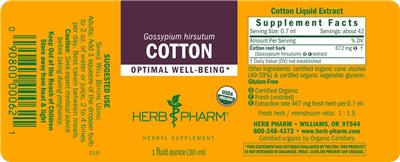 Photo of the Herb Pharm Cotton label