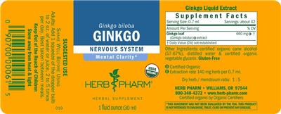 Photo of the Herb Pharm Ginkgo label