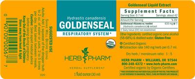 Photo of the Herb Pharm Goldenseal label