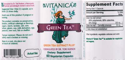 Photo of the Vitanica Green Tea label