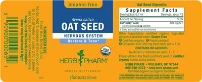 Photo of the Herb Pharm Oat Seed Alcohol-Free label