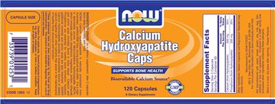 Photo of the NOW Calcium Hydroxyapatite Caps label