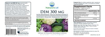 Photo of the Nature's Lab DIM 300 mg With BioPerine Black Pepper Extract label