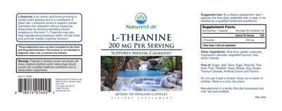 Photo of the Nature's Lab L-Theanine 200 mg label