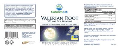 Photo of the Nature's Lab Valerian Root 500 mg label