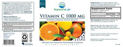 Photo of the Nature's Lab Vitamin C 1000 mg label