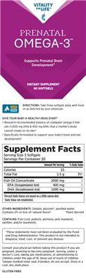 Photo of the Vitality For Life Prenatal Omega-3 label