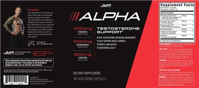 Photo of the JYM Supplement Science Alpha label