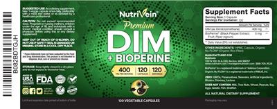 Photo of the Nutrivein Premium DIM + Bioperine label