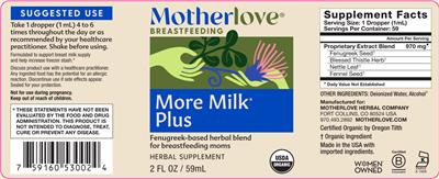 Photo of the Motherlove More Milk Plus label