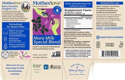 Photo of the Motherlove More Milk Special Blend label