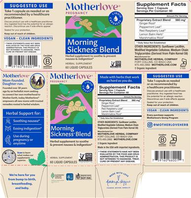 Photo of the Motherlove Pregnancy Morning Sickness Blend label
