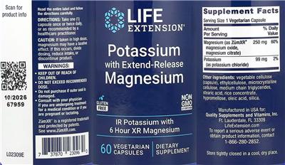 Photo of the Life Extension Potassium with Extend-Release Magnesium label