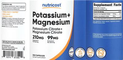Potassium 99 mg + Magnesium 210 mg のラベル画像（NIH DSLD）