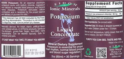Photo of the EIDON Ionic Minerals Potassium Liquid Concentrate label