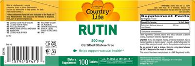 Photo of the Country Life Rutin 500 mg label