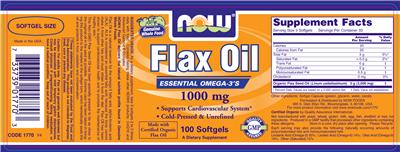 Photo of the NOW Flax Oil 1000 mg label