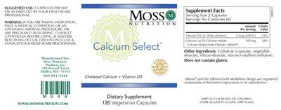 Photo of the Moss Nutrition Calcium Select label