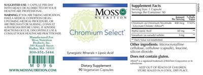Photo of the Moss Nutrition Chromium Select label