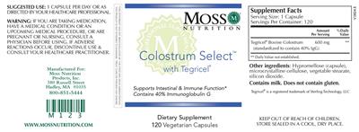 Photo of the Moss Nutrition Colostrum Select with Tegricel label