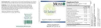 Photo of the Moss Nutrition GI Select label