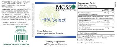 Photo of the Moss Nutrition HPA Select label