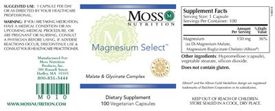 Photo of the Moss Nutrition Magnesium Select label