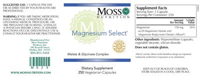 Photo of the Moss Nutrition Magnesium Select label