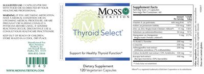 Photo of the Moss Nutrition Thyroid Select label