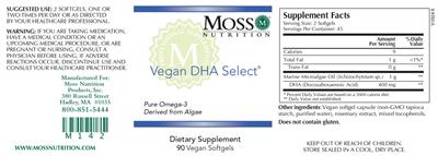 Photo of the Moss Nutrition Vegan DHA Select label