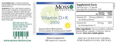 Photo of the Moss Nutrition Vitamin D + K 2000 label
