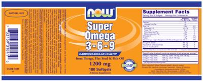 Photo of the NOW Super Omega 3-6-9 1200 mg label