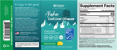 Photo of the Jigsaw Health Alaskan Cod Liver Oil Natural Lemon Flavor label