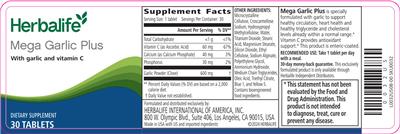 Photo of the Herbalife Mega Garlic Plus label