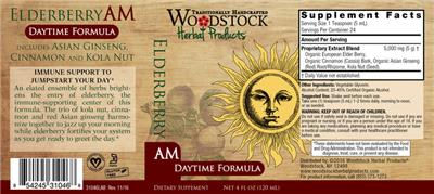 Photo of the Woodstock Herbal Products Elderberry Am Daytime Formula label