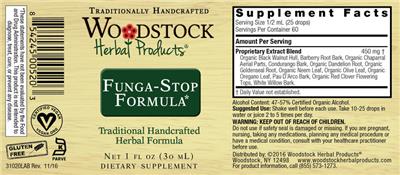 Photo of the Woodstock Herbal Products Funga-Stop Formula label