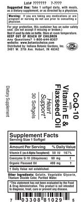 Photo of the Indiana Botanic Gardens CoQ-10 With Vitamin E & Flaxseed Oil label